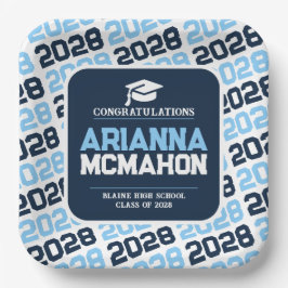 Plato De Papel Graduación personalizada de Marina, Blue & White p