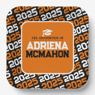 Plato De Papel Graduación personalizada de naranja y negro