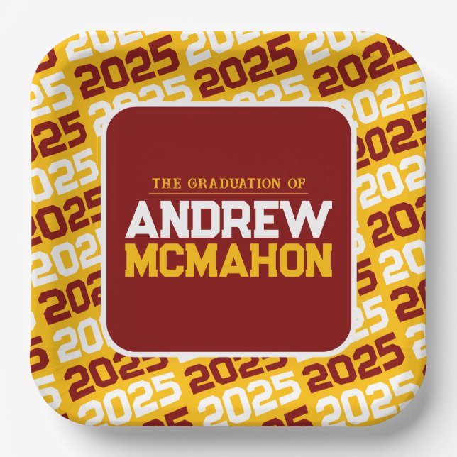 Plato De Papel Graduación personalizada de oro y marrón (Anverso)