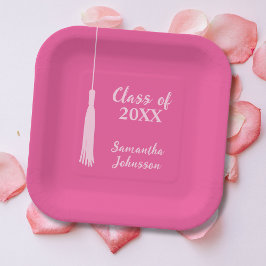 Plato De Papel Graduación personalizada de Tassel rosa moda 2024