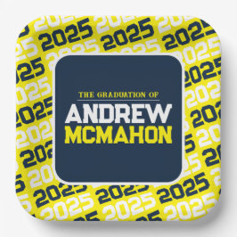 Plato De Papel Graduación personalizada en amarillo y azul marino