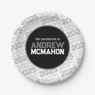 Plato De Papel Graduación personalizada en blanco y negro