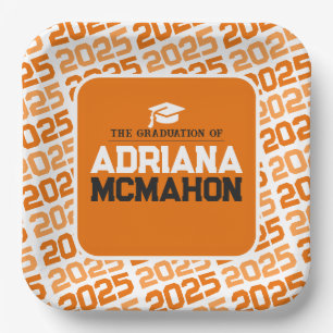 Plato De Papel Graduación personalizada en naranja y blanco