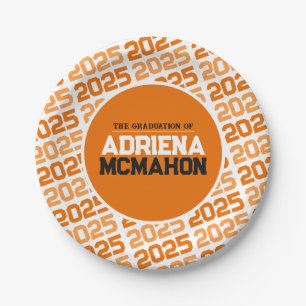 Plato De Papel Graduación personalizada en naranja y blanco