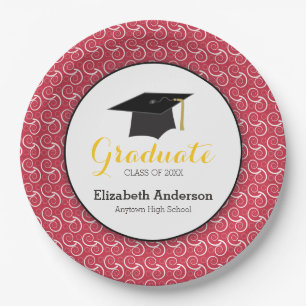 Plato De Papel Graduación personalizada en rojo y amarillo