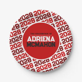 Plato De Papel Graduación personalizada en rojo y blanco