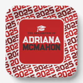 Plato De Papel Graduación personalizada en rojo y blanco