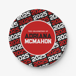 Plato De Papel Graduación personalizada en rojo y negro
