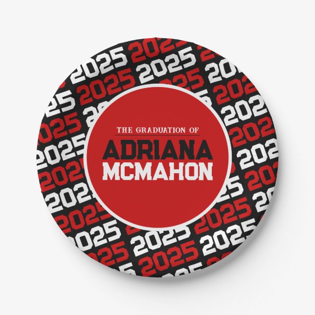 Plato De Papel Graduación personalizada en rojo y negro (Anverso)
