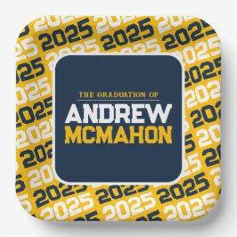 Plato De Papel Graduación personalizada Gold and Navy Blue