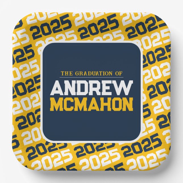 Plato De Papel Graduación personalizada Gold and Navy Blue (Anverso)