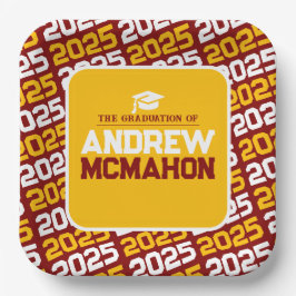 Plato De Papel Graduación personalizada Maroon and Gold