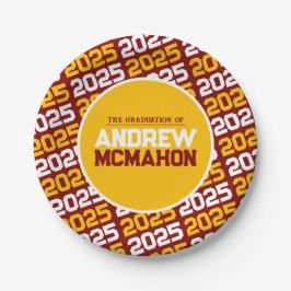 Plato De Papel Graduación personalizada Maroon and Gold