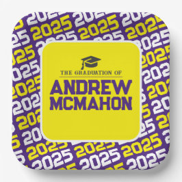 Plato De Papel Graduación personalizada morada y amarilla