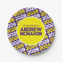 Plato De Papel Graduación Personalizada Morado y Amarillo