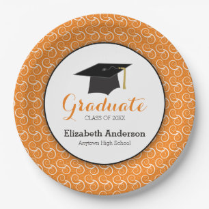 Plato De Papel Graduación Personalizada naranja Swirls