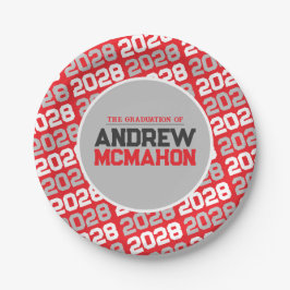 Plato De Papel Graduación Personalizada Rojo y Gris Plata