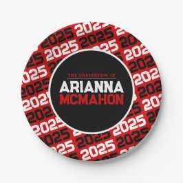 Plato De Papel Graduación Personalizada Rojo y Negro