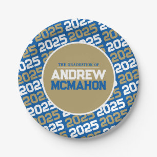 Plato De Papel Graduación personalizada Royal Blue and Bronze Gol