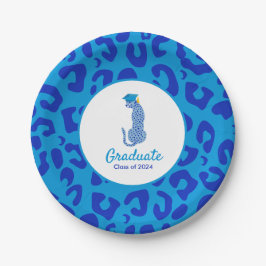 Plato De Papel Graduación Placa de papel de leopardo azul
