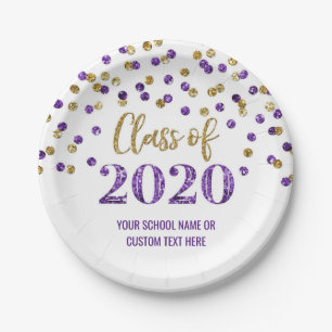 Plato De Papel Graduación Purple Gold Confetti 2020