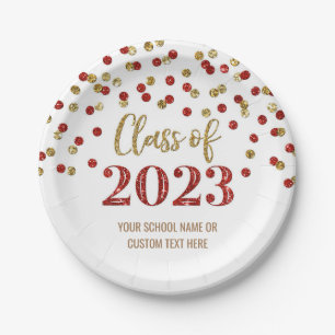 Plato De Papel Graduación Red Gold Confetti 2023