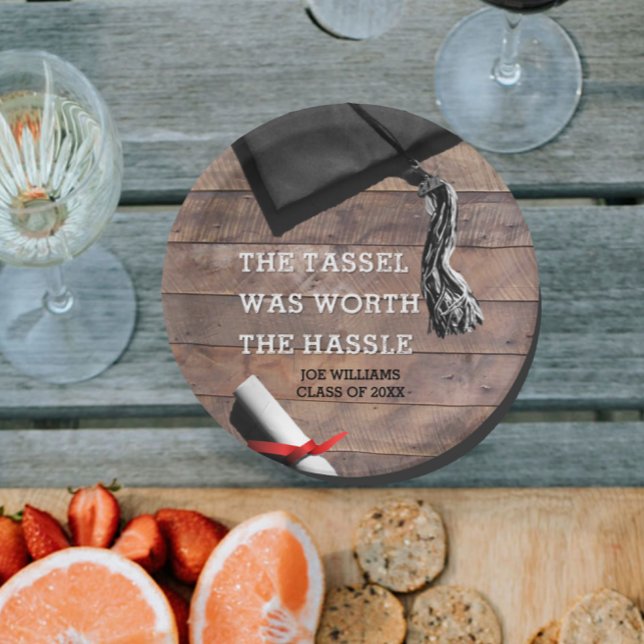 Plato De Papel Graduación Rustic Barnwood personalizada (Subido por el creador)