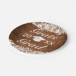 Plato De Papel Graduación Rústica de madera y encaje blanco