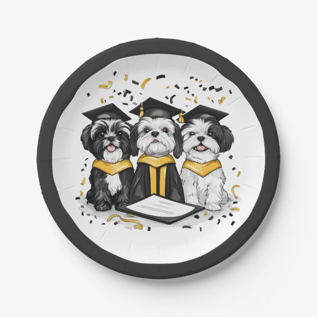 Plato De Papel Graduación Shih Tzu Dogs (Anverso)