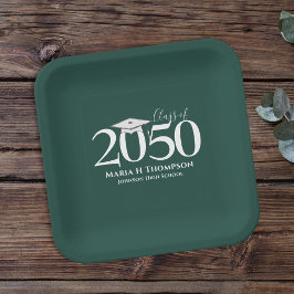 Plato De Papel Graduación Simple Minimalista moderno Verde oscuro