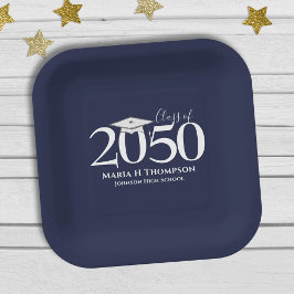 Plato De Papel Graduación Simple Mortarboard Minimalista Moderno