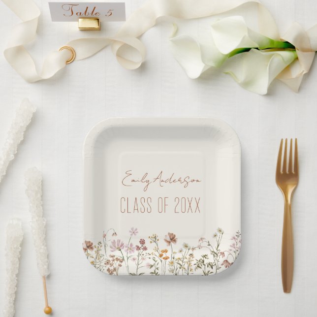 Plato De Papel Graduación Terracotta Wildflower Boho Grad (Boda)