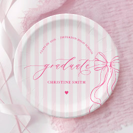 Plato De Papel Graduada con Lazo Rosa y Rayas