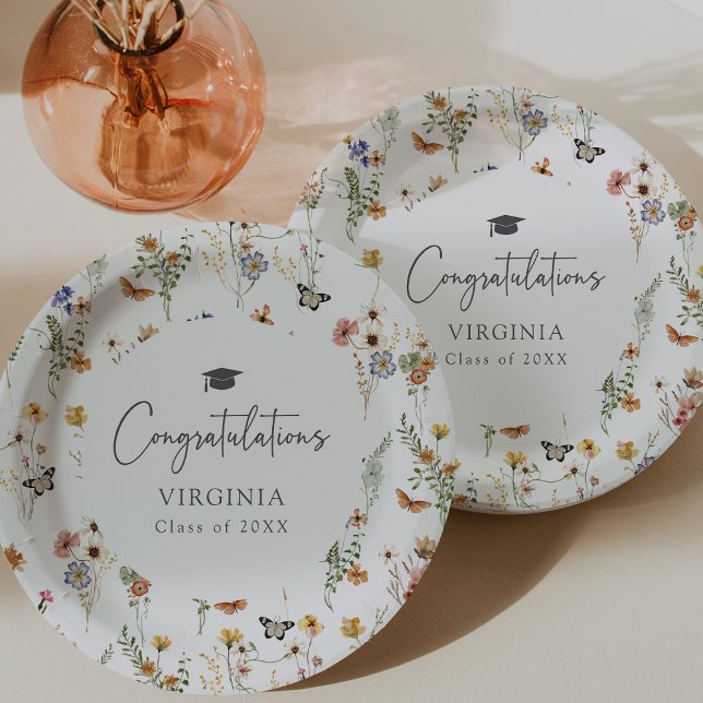 Plato De Papel Graduado de flores silvestres coloridas (Colorful Wildflowers Graduate Paper Plates by Painted Paperie
)