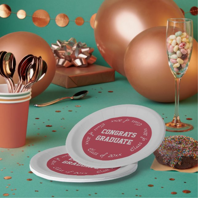 Plato De Papel Graduado de Graduado del Cardenal Gris Rojo de 202 (Multi)