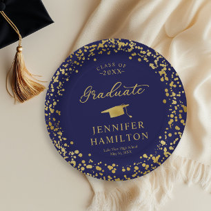 Plato De Papel Graduado Elegante Confetti De Oro En Graduación Az