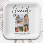 Plato De Papel Graduado Elegante Script Multifoto Graduado<br><div class="desc">Elegante Script Multi Photo Graduation Graduate Paper Fiesta Plates presenta cinco de tus fotos favoritas de tu graduado universitario o de secundaria con el rápido y moderno guión de caligrafía negra "Graduado". Sencillo,  elegante y elegante. Creado por ©Evco Studio www.zazzle.com/store/evcostudio</div>