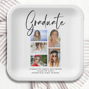 Plato De Papel Graduado Elegante Script Multifoto Graduado