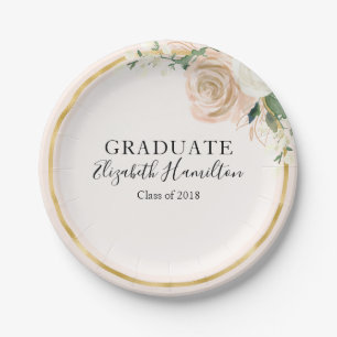 Plato De Papel Graduado Floral Moderno Chic Rosa Rubor y Hoja de 