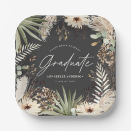 Plato De Papel Graduado moderno pampas pasto negro elegante