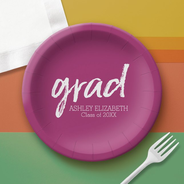 Plato De Papel Graduado moderno Personalizado Berry Polka Dot (Custom Graduation Paper Plate)