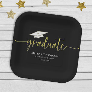Plato De Papel Graduado Moderno y Simple Gold Graduation Cap