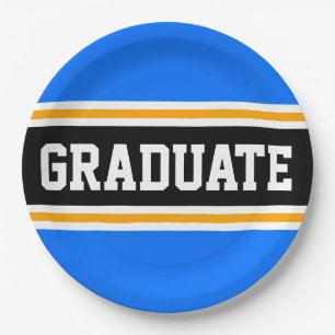 Plato De Papel GRADUADO Rayas Deportivas Azul Brillante Negro Ama