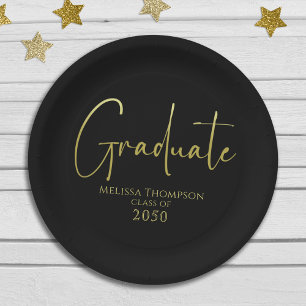 Plato De Papel Graduado sencillo guión de caligrafía de oro negro