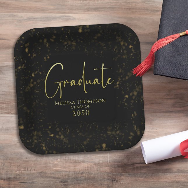 Plato De Papel Graduado sencillo guión de caligrafía de oro negro (Subido por el creador)