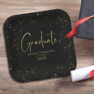 Plato De Papel Graduado sencillo guión de caligrafía de oro negro