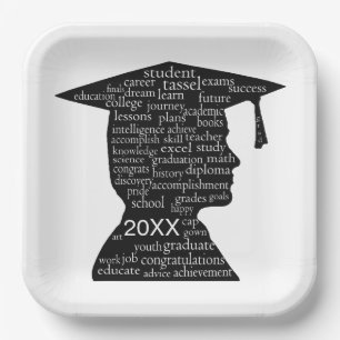 Plato De Papel Graduado Silueta Niño en Blanco 