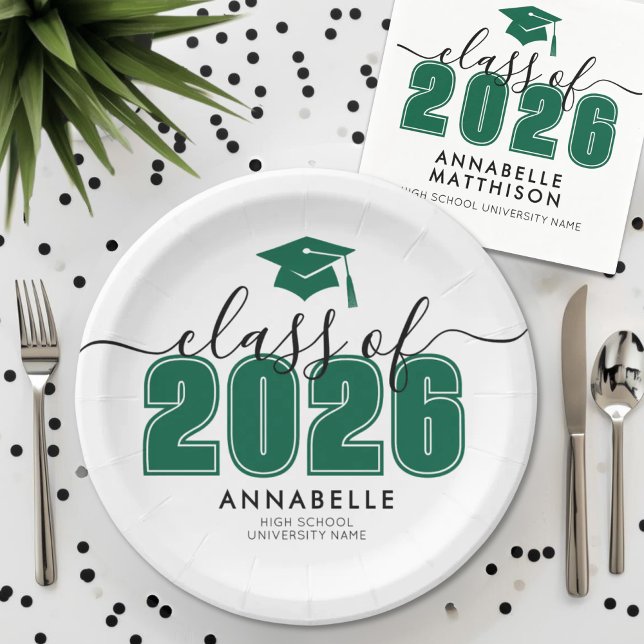 Plato De Papel Graduado Simple Green Graduation Party (Graduate Simple Green Graduation Party Paper Plates)