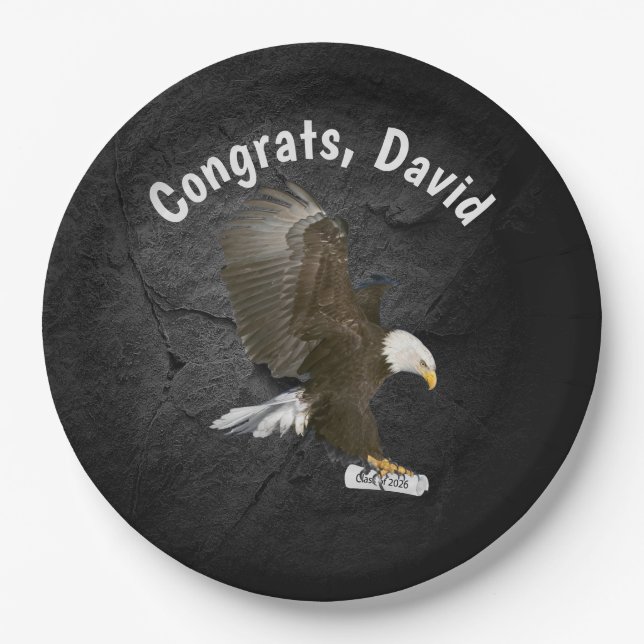 Plato De Papel Graduation 2026 Bald Eagle with Diploma and Name (Anverso)