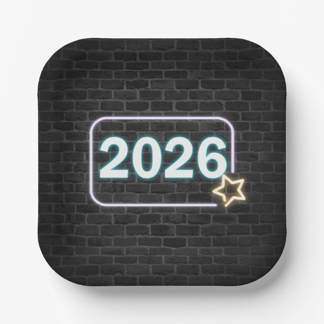 Plato De Papel Graduation 2026 Neon Sign On Brick (Anverso)